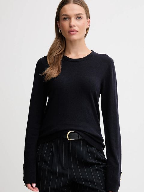 Barbour sweter z wełną CARLBY damski kolor granatowy lekki LKN1686 - zdjęcie produktu nr 1