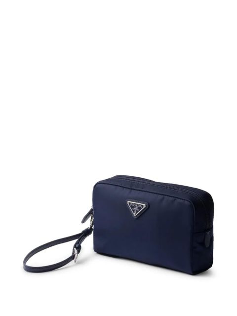 Prada logo-plaque make up bag - Blue