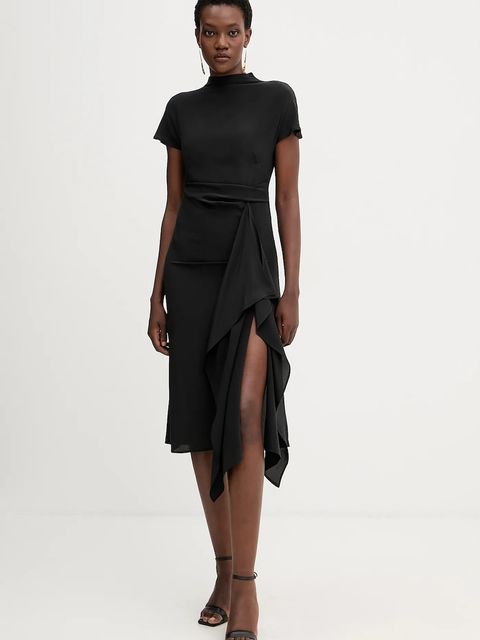 Liviana Conti sukienka jedwabna kolor czarny midi rozkloszowana L5WS15