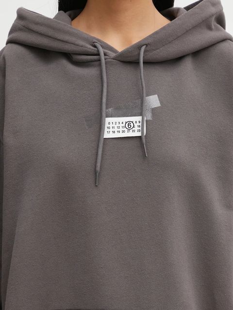 MM6 Maison Margiela bluza bawełniana damska kolor szary z kapturem z aplikacją S62GU0142.M25024.810