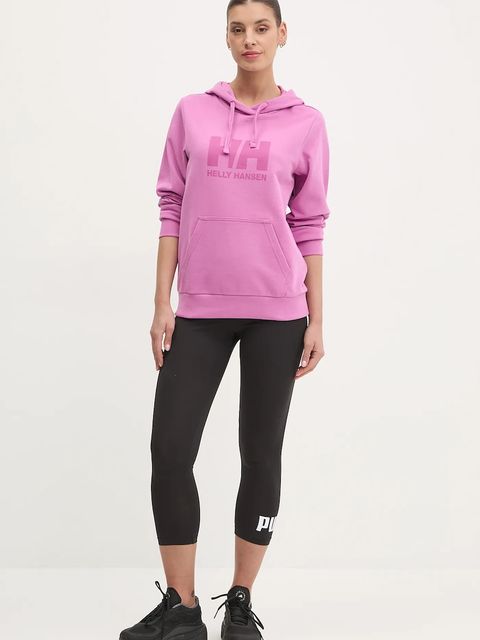 Helly Hansen bluza bawełniana HH LOGO 2.0 damska kolor fioletowy z kapturem z nadrukiem 34460