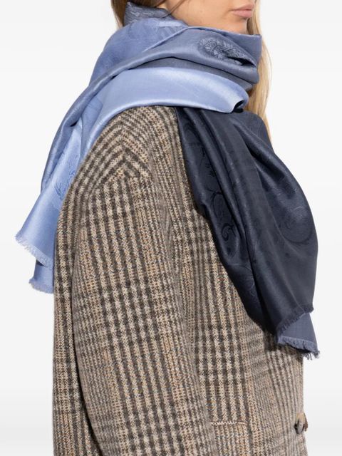 Ferragamo jacquard-patterned frayed scarf - Blue