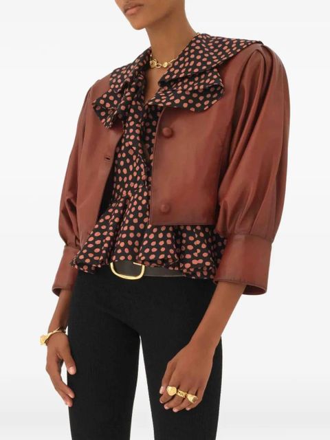 Chloé puff-sleeve leather jacket - Brown