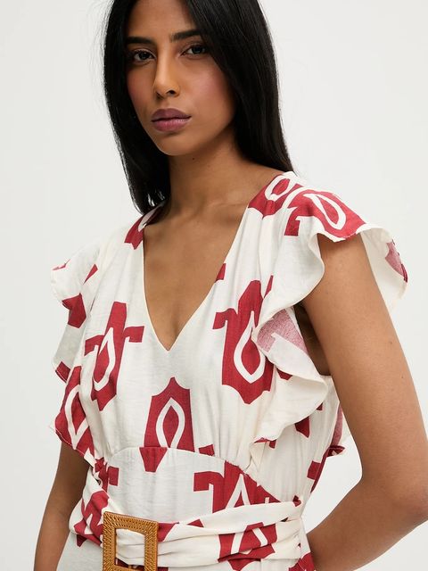 Answear.LAB sukienka kolor czerwony maxi rozkloszowana