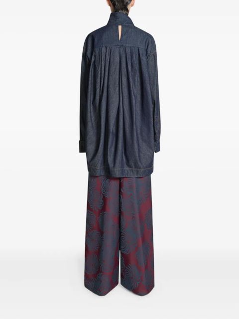 DRIES VAN NOTEN tie-neck denim blouse - Blue