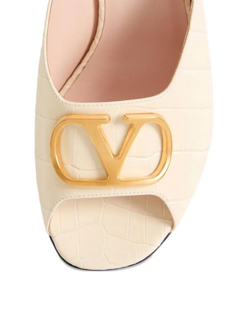 Valentino Garavani 95mm V-logo crocodile-effect sandals - Neutrals
