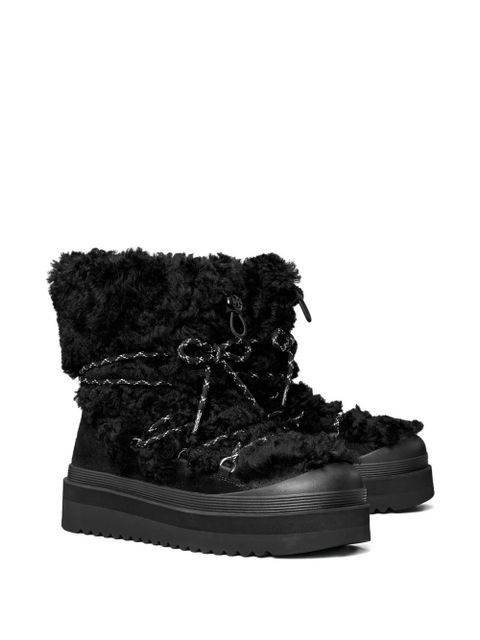 Tory Burch 40mm shearling lace-up mellow boots - Black - zdjęcie produktu nr 2