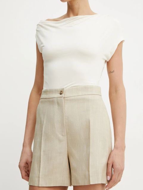 Pinko szorty damskie kolor beżowy gładkie high waist 104702 A2EJ