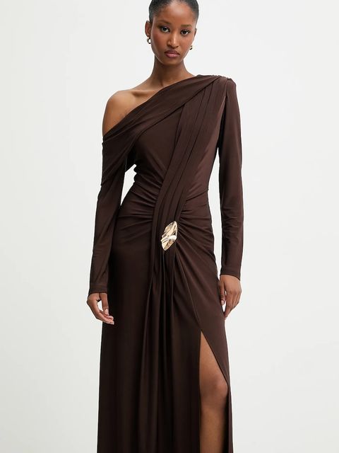 Answear.LAB sukienka kolor brązowy maxi dopasowana