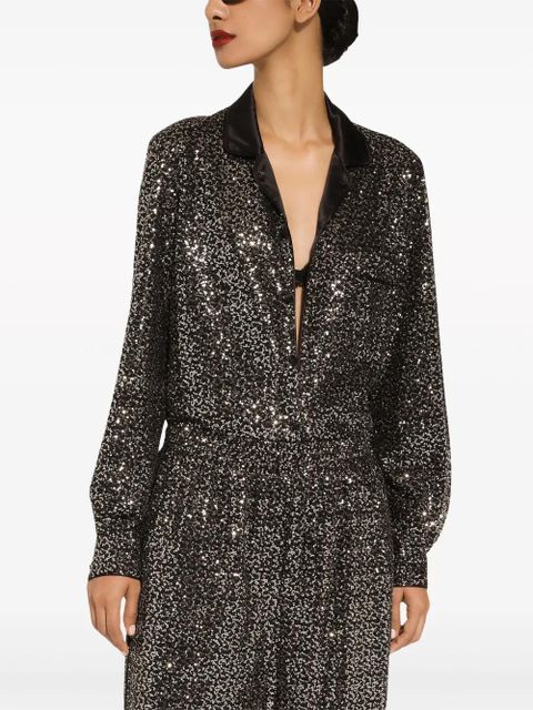 Dolce & Gabbana satin-collar sequin-embellished shirt - Black