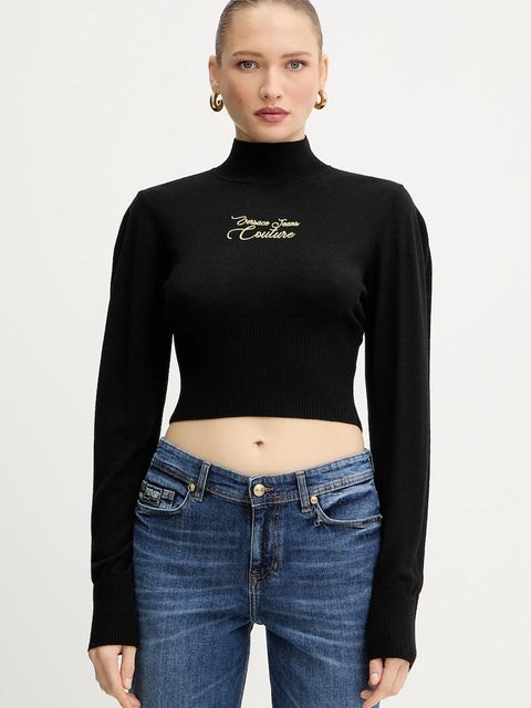 Versace Jeans Couture sweter z dodatkiem wełny kolor czarny lekki z półgolfem 79HAFMH8 CMH62 - zdjęcie produktu nr 1
