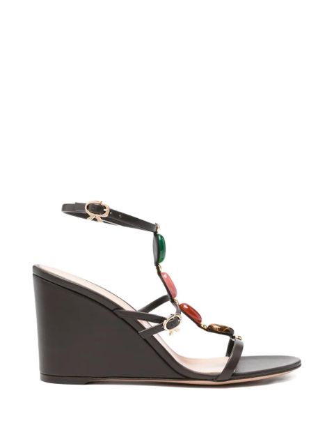Gianvito Rossi Shanti stone-embellished wedge sandals - Brown - zdjęcie produktu nr 1