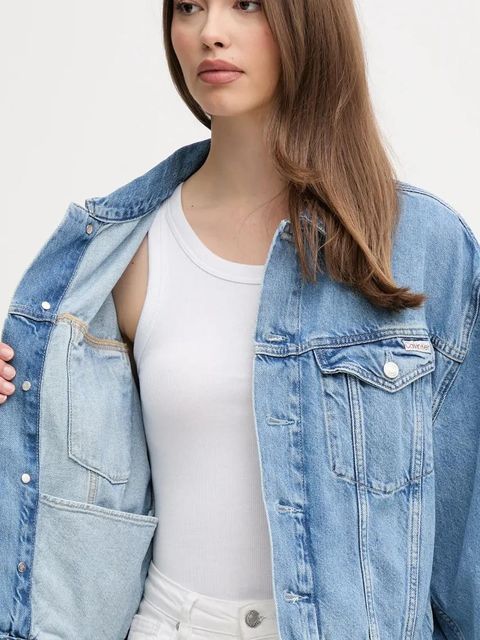 Calvin Klein Jeans kurtka jeansowa kolor niebieski przejściowa oversize J20J225182