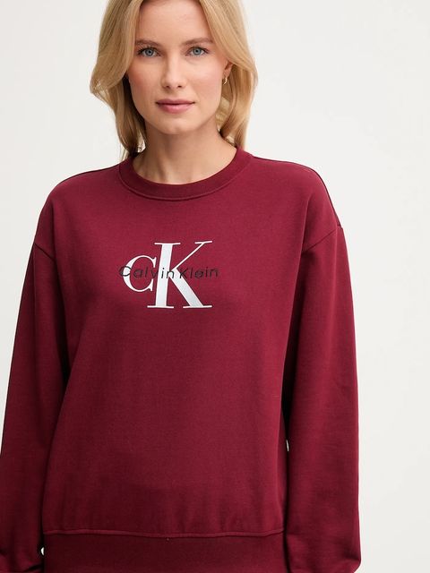 Calvin Klein Jeans bluza damska kolor bordowy z nadrukiem LV047B234G