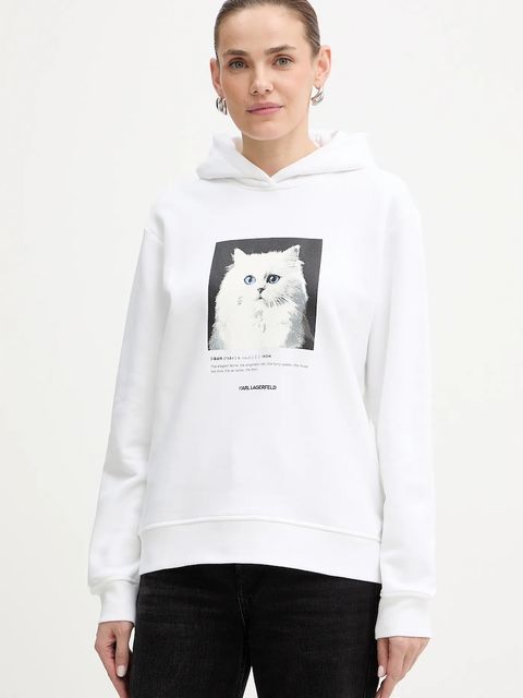 Karl Lagerfeld bluza damska kolor biały z kapturem z nadrukiem B1W20012 - zdjęcie produktu nr 1