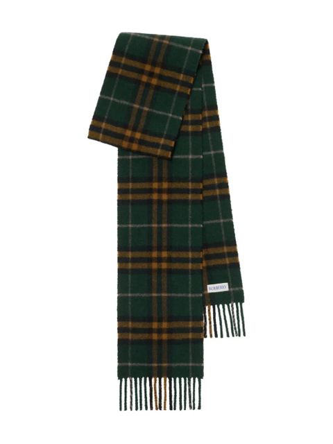 Burberry Check-pattern fringed cashmere scarf - Green