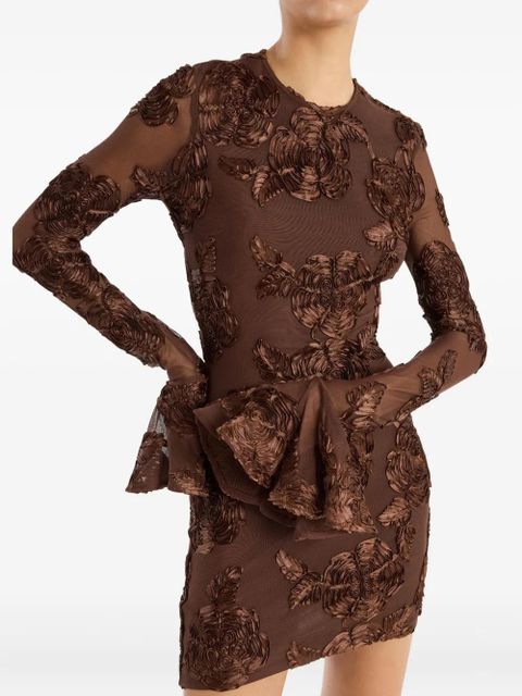 ROTATE BIRGER CHRISTENSEN floral mesh mini dress - Brown