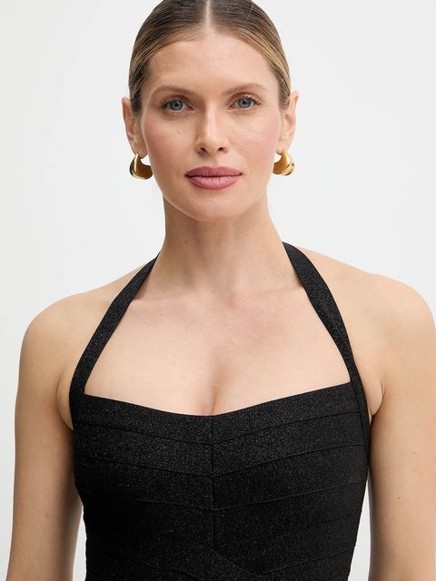 Herve Leger sukienka Maxine kolor czarny maxi dopasowana HLM8551109