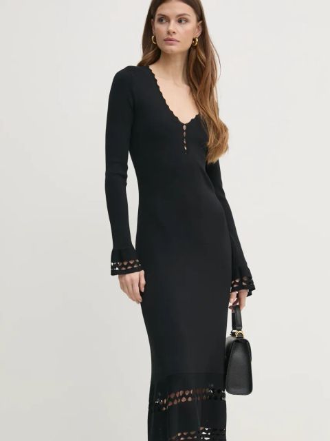 Twinset sukienka kolor czarny midi prosta 251TP3050