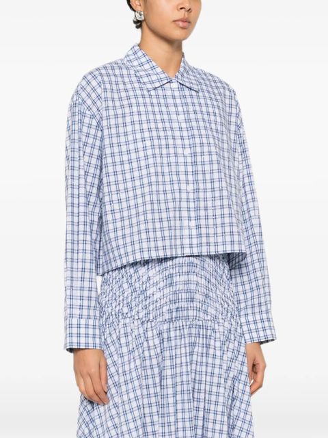 Maje checked-pattern cropped shirt - White