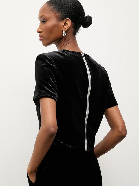Answear.LAB bluzka welurowa damska kolor czarny gładka