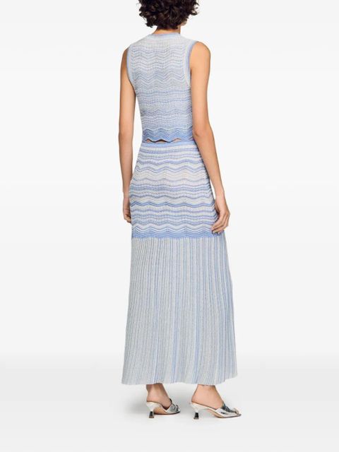 SANDRO chevron pleated knitted skirt - Blue