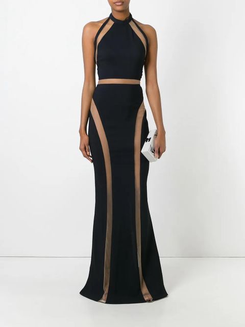 Balmain sheer panel evening gown - Black