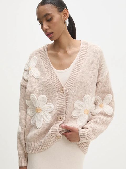 Answear.LAB kardigan z dodatkiem wełny damski kolor beżowy