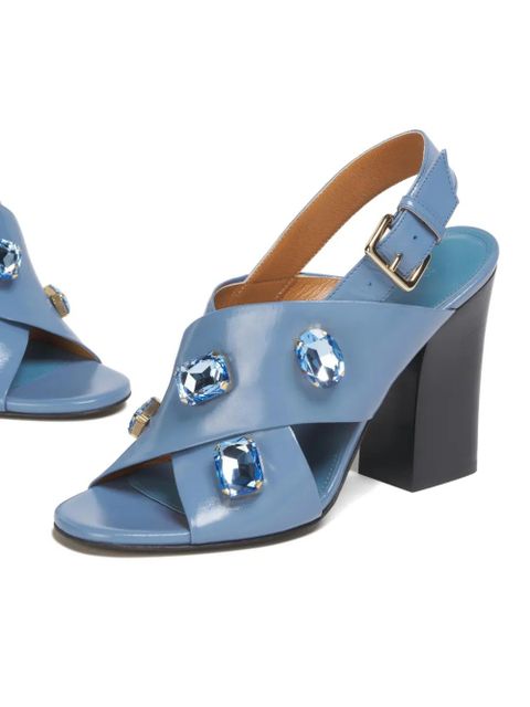 Marni criss-cross crystal leather sandals - Blue