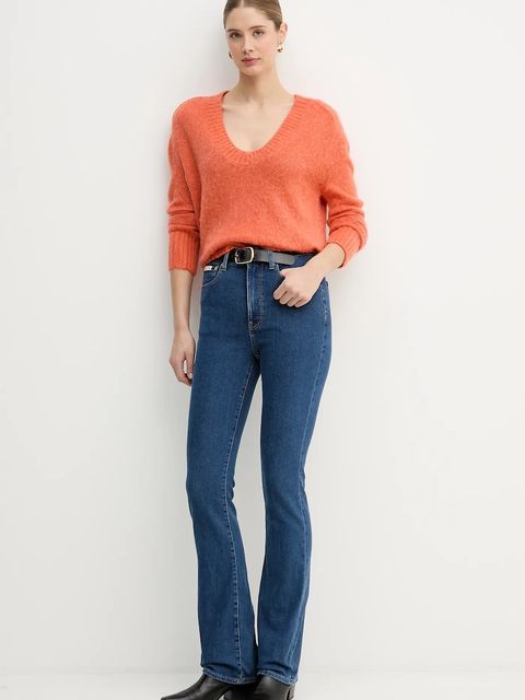 United Colors of Benetton sweter z dodatkiem moheru damski kolor pomarańczowy 1VAAD10EX