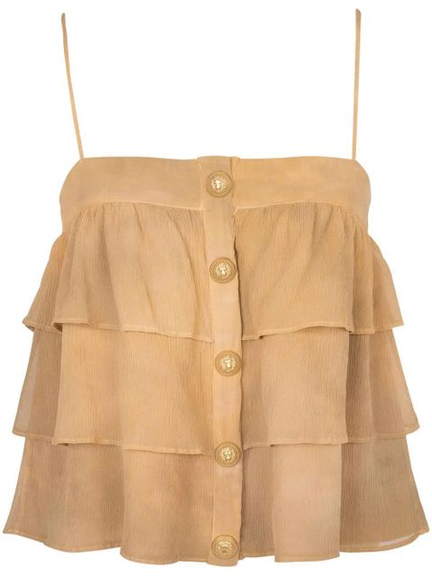 Balmain ruffled silk blouse - Neutrals - zdjęcie produktu nr 1