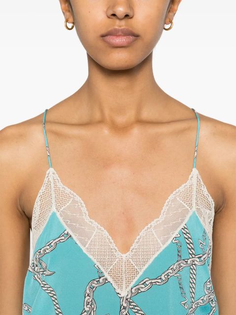 Zadig&Voltaire Christy logo-print silk top - Blue