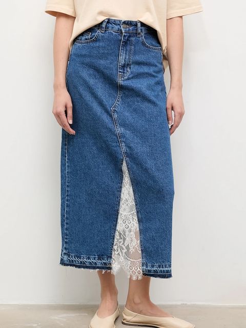 Answear.LAB spódnica jeansowa bawełniana kolor niebieski midi prosta - zdjęcie produktu nr 1