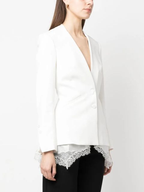 Simkhai lace-hem collarless blazer - White