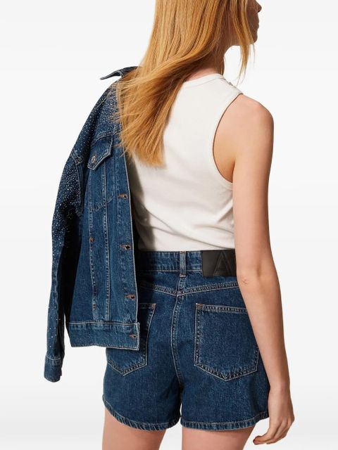 TWINSET rhinestone-detail denim shorts - Blue