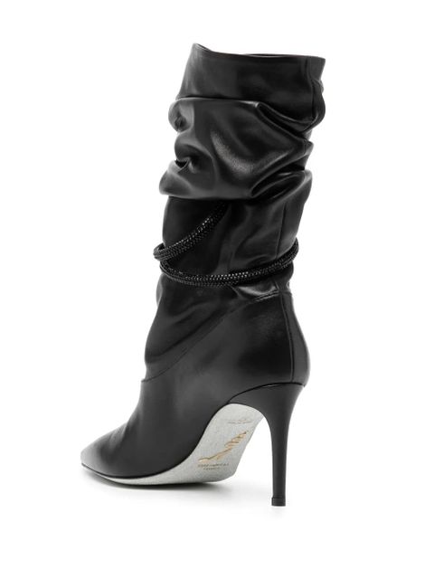 René Caovilla 80mm ruched leather boots - Black