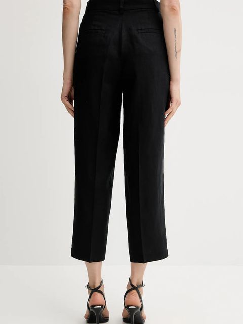 Sisley spodnie lniane damskie kolor czarny szerokie high waist 4AGHLF06R