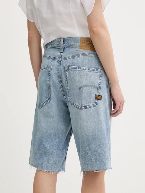 G-Star szorty jeansowe damskie kolor niebieski gładkie high waist D27484-D536
