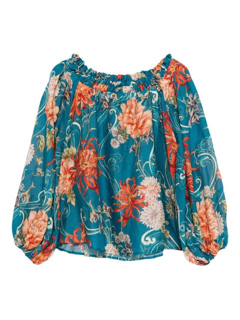 ALEMAIS floral-print off-shoulder blouse - Blue - zdjęcie produktu nr 2