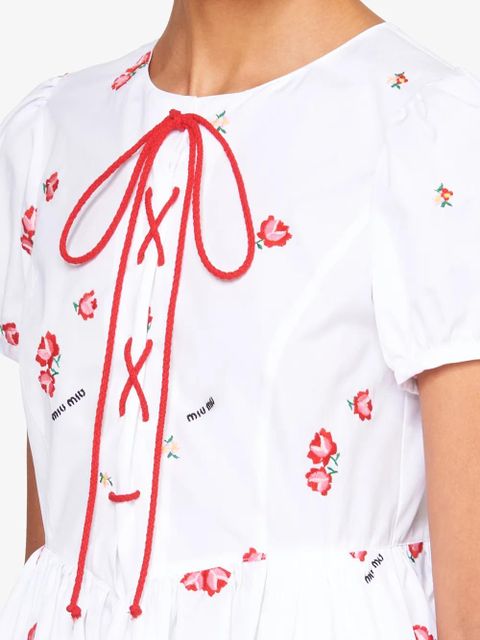 Miu Miu poplin floral embroidered dress - White