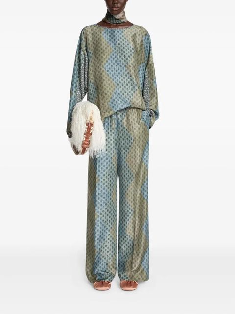 DRIES VAN NOTEN geometric-pattern elasticated trousers - Blue - zdjęcie produktu nr 2