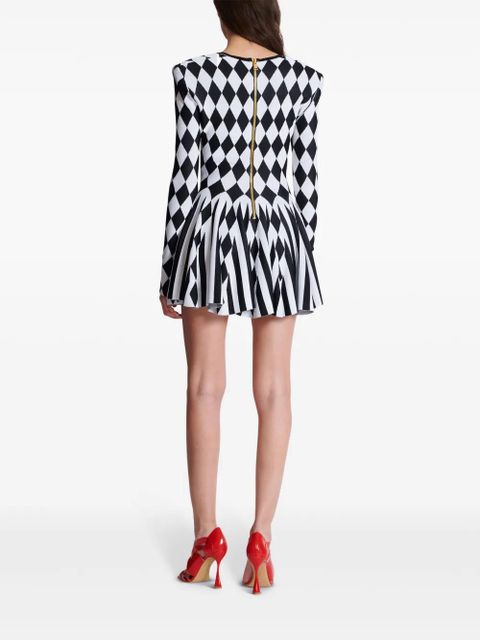 Balmain diamond-intarsia knitted mini dress - Black