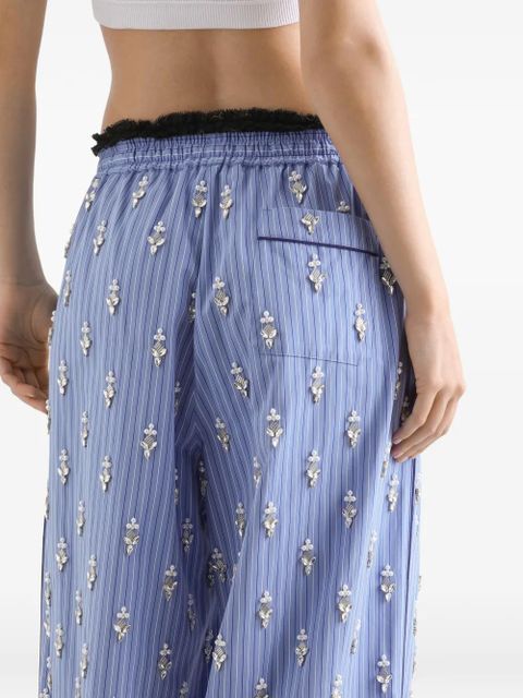 Dolce & Gabbana poplin trousers with crystal flower embroidery - Blue