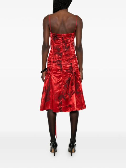 Alexander McQueen lace-up floral-print dress - Red