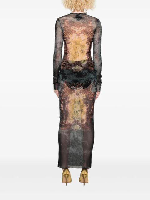 Jean Paul Gaultier baroque-print long-sleeved maxi dress - Black