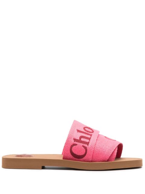 Chloé Woody logo-print slides - Pink