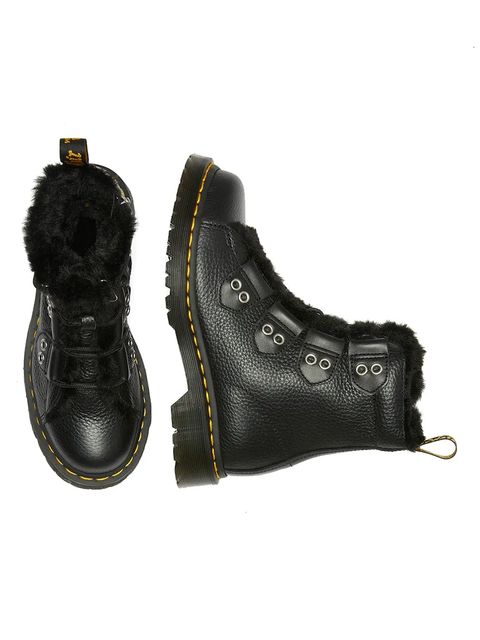 Dr. Martens workery skórzane 1460 LTT Fur Lined damskie kolor czarny na platformie lekko ocieplone DM31876001