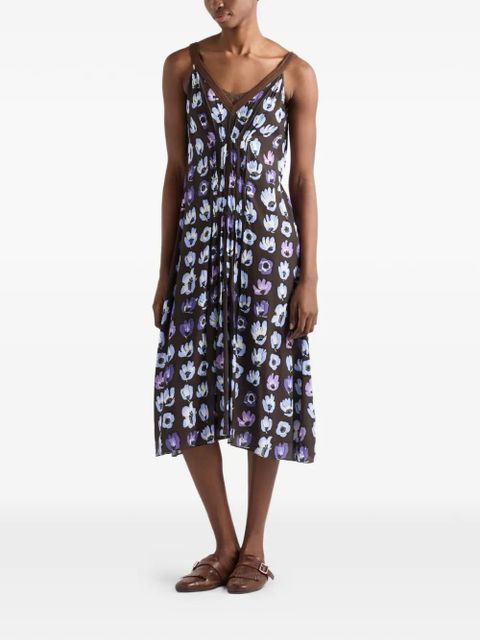 Prada floral-print marocain dress - Brown - zdjęcie produktu nr 2