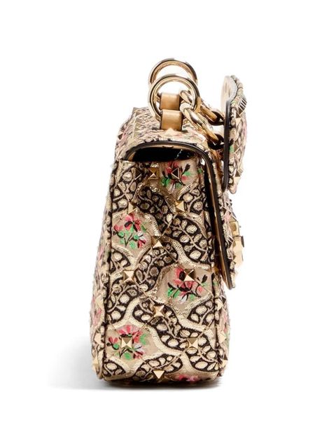 Valentino Garavani Rockstud Spike small bag in Papier Floral jacquard fabric - Neutrals