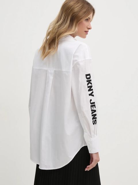 Dkny koszula bawełniana damska kolor biały relaxed z kołnierzykiem klasycznym E31M1RDM